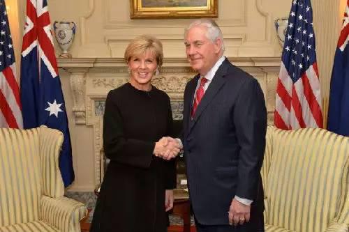 ▲澳大利亚外长毕晓普（左）与美国国务卿蒂勒森