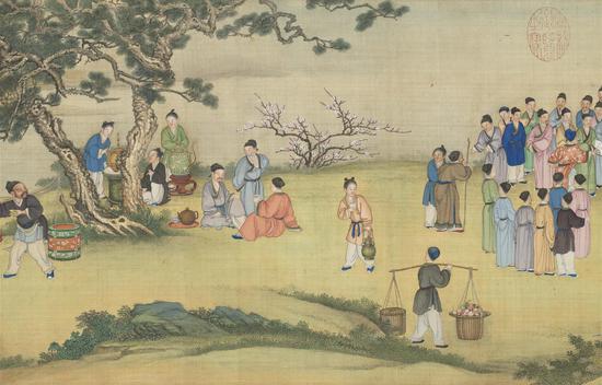清代 丁观鹏 《太平春市图》卷(局部) 台北故宫博物院藏