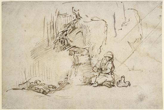 《沙漠中的夏甲与以实玛利》（Hagar and Ishmael in the desert），Willem Drost，1650年