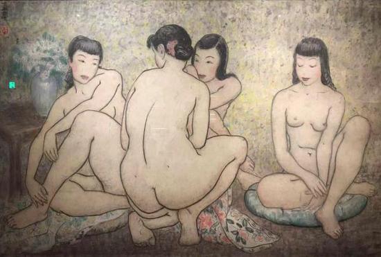 潘玉良，《浴后四美姿》，纸本墨彩，80×130厘米，1955年，私人收藏