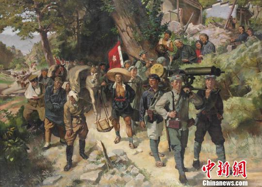 表现红军反围剿胜利的油画《胜利的行列》,画家绘于1957年 国博供图