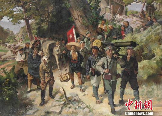 表现红军反围剿胜利的油画《胜利的行列》，画家绘于1957年 国博供图