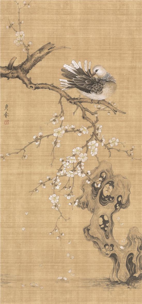 楚彦春《梳羽图》110×48cm