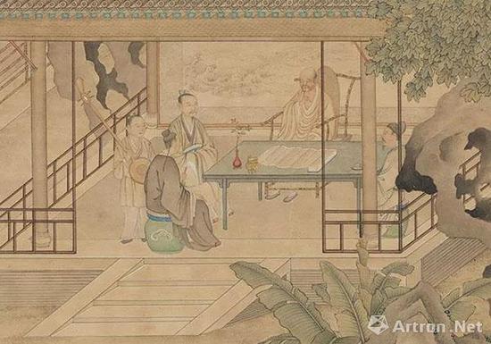 清 丁观鹏 摹仇英西园雅集图(局部)