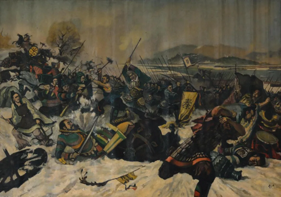 《淝水之战 》 布面油画 戴泽 1954年