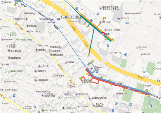 毕打行、中国农业银行大厦、娱乐行分布图（图片来源：百度地图）