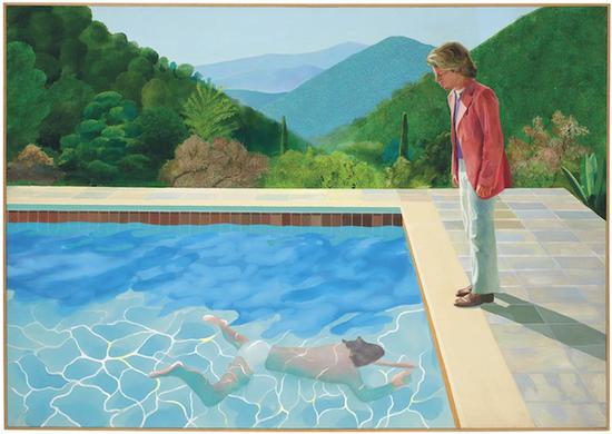大卫·霍克尼，《艺术家的肖像（游泳池与两个人物）》，1972