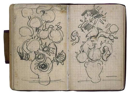 梵高,阿尔勒-巴黎速写本里的向日葵,1890年5月-7月