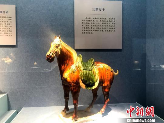图为展出的唐三彩马。 崔佳明 摄