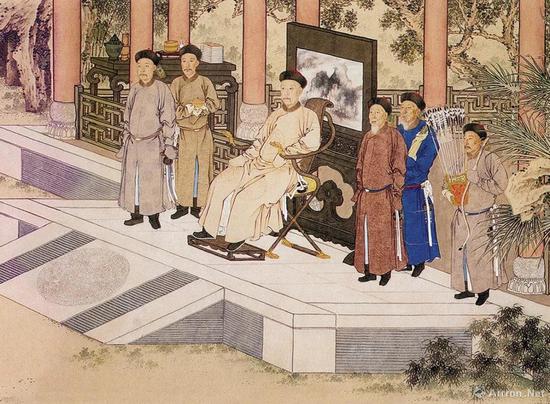 清乾隆 郎世寧《哈薩克斯坦貢馬圖》