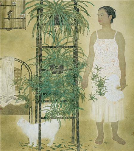 《有猫的人家》180×180cm 纸本设色 1998年