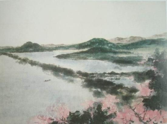 傅抱石，《苏堤春晓》，34.5x45.5cm，1963年