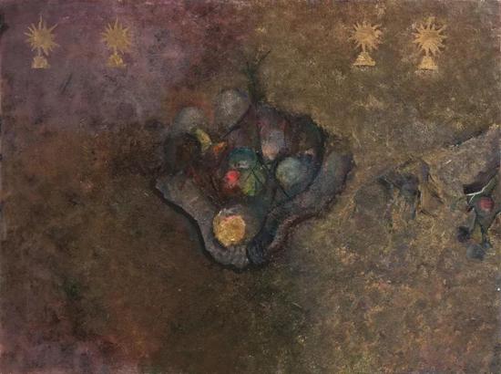 一粒麦子,如果死了,80x60cm,木板综合材料,2018
