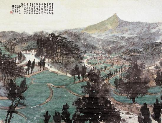 《毛泽东<到韶山>诗意图》 轴 纸本设色 88.1×116.3cm 1960年5月