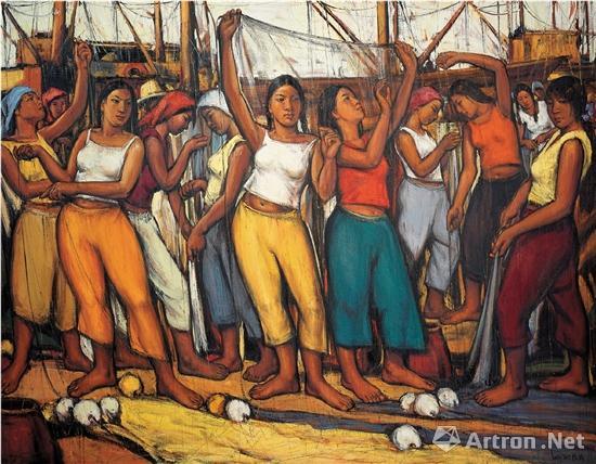 陆琦 渔家女 布面油画 140×180cm 2015年