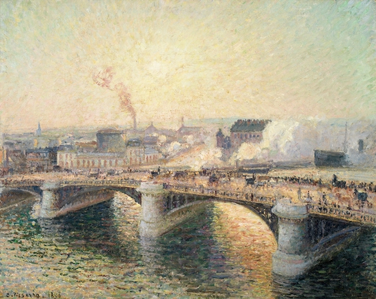 毕沙罗《The boieldieu bridge at rouen sunset》，1896年