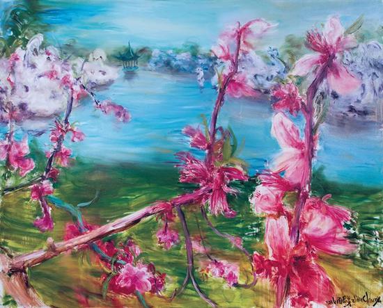 Lot 149 周春芽 桃花风景系列2006—苏州桃花 2006 年作 油彩画布 200 x 250 cm。 来源 中国上海沪申画廊 现藏者购自上述画廊 估价:HK$ 7,500,000 - 10,000,000