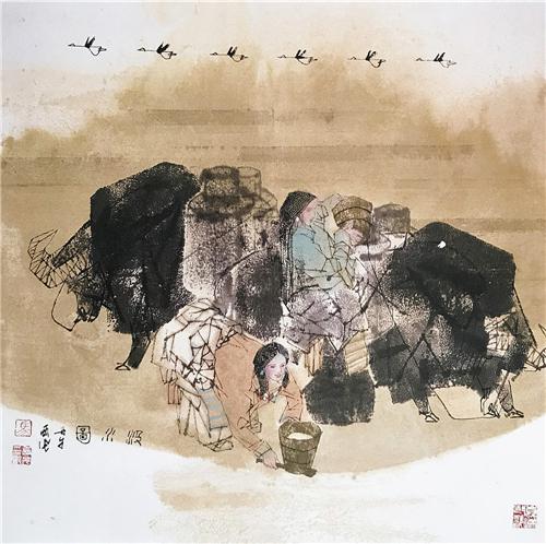 《汲水图》68×68cm 2005年