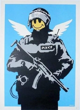 班克斯，《飞翔的警察》（2004）Courtesy of Pop Fine Art