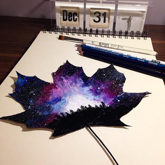 l落叶与颜料结合的艺术