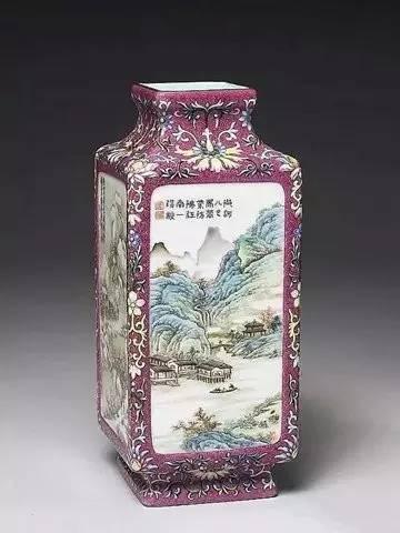 清·乾隆锦上添花山水诗意方瓶 台北故宫博物院