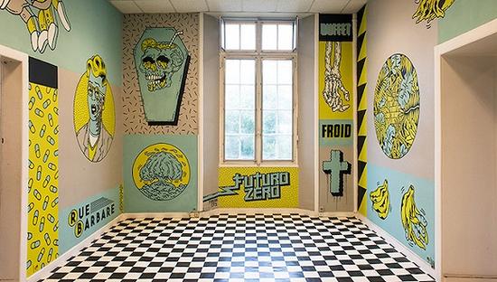 法国插画师在牙科学校搞了一组炫酷的朋克壁画