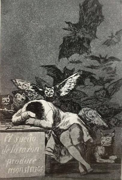 《理性沉睡,心魔生焉》,选自《狂想曲》,1797-1797年 , 凹版蚀刻画,21.6cm*15.2cm