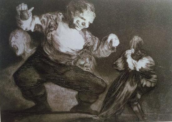 《蠢人的愚行》选自《荒诞集》 ,约1816—1823年,凹版蚀刻画,24cm*35cm