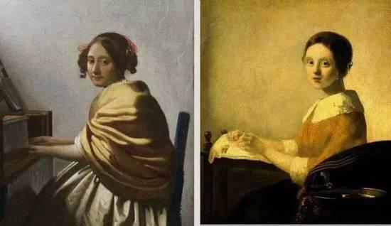 左图荷兰画家维米尔的《年轻女孩》，右图米格伦仿作
