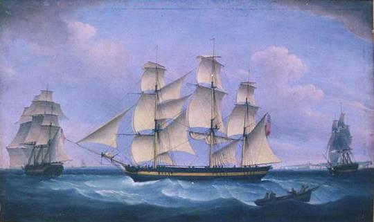 托马斯·惠特科姆(Thomas Whitcombe),英国画家,以善画海上战争闻名。该图为派雷尼对其画作的仿造