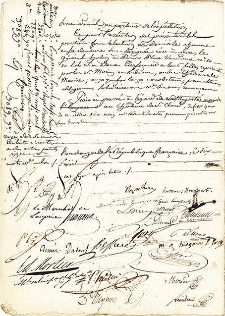拿破仑和约瑟夫签过字的婚约 图片:courtesy lion heart autographs.