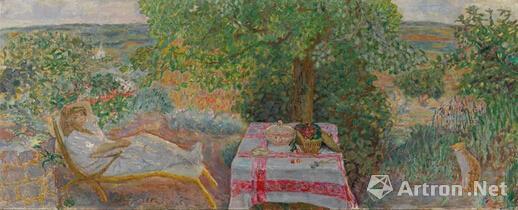 本次将展出作品  《在花园里看书》皮尔.波纳尔1914年