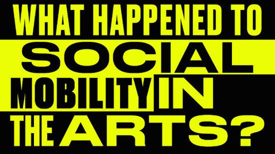 由Create与英国几所高校合作进行的"Panic! What Happened to Social Mobility in the Arts?"调查研究的条幅。参与的学校有:伦敦大学金匠学院(Goldsmith College),伦敦大学 (University of London) ,谢菲尔德大学(University of Sheffield)以及伦敦政治经济学院(London School of Economics)。