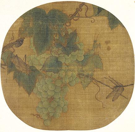 葡萄草虫图页 宋,林椿绘,纨扇页,绢本