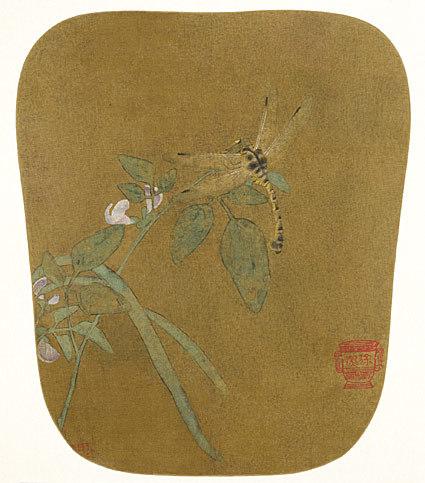 豆荚蜻蜓图页 南宋,蒲扇页,绢本