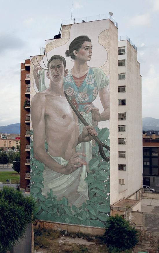 Aryz的作品在西班牙格拉诺列尔斯的壁画《无名》（2014）