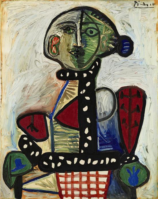 毕加索作于1948年的油画《盘发髻女子坐像》