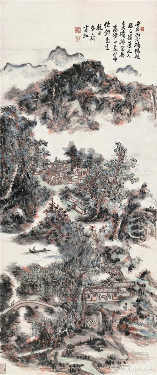 附图4：黄宾虹 1955年作 南高峰小景 177×74厘米（2014年嘉德6267.5万元成交，2001年嘉德56.1万元成交，章伯钧旧藏）