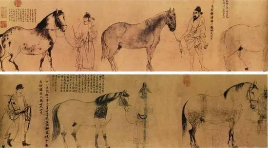 《五马图》宋 李公麟 纸本墨笔 纵29.5厘米 横225厘米<br />
日本东京末次三次私人收藏