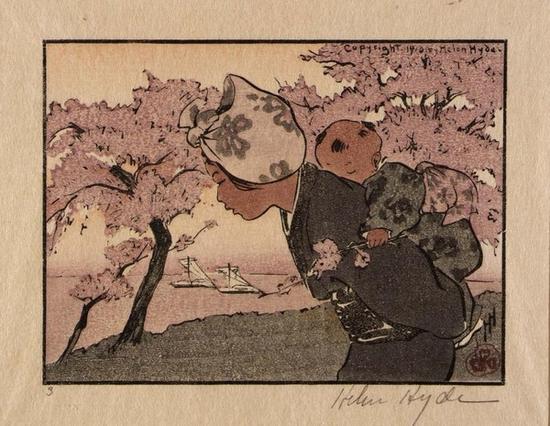 Cherry blossoms and April days。 Helen Hyde， An April Evening， 1910， Smithsonian