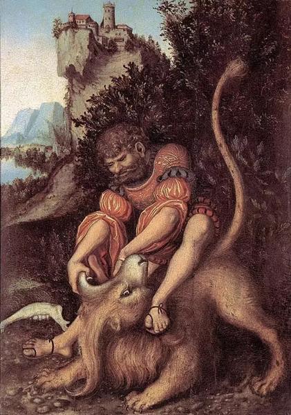 叁孙与狮搏斗，Lucas Cranach the Elder · 1525