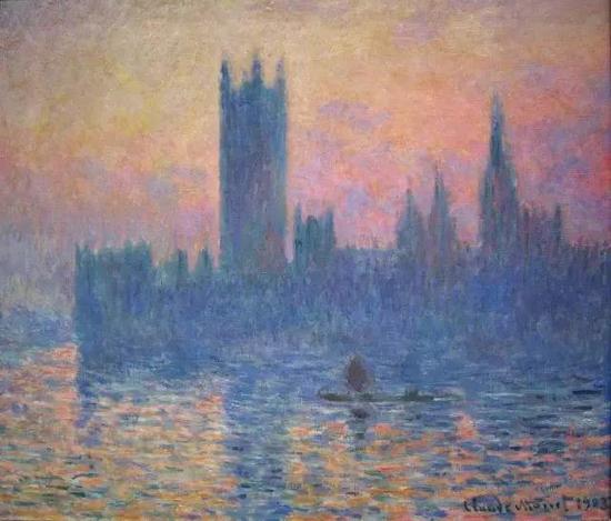 ▲《日落中的议会大厦》Houses of Parliament， Sunset | 莫奈 1903 美国国家美术馆