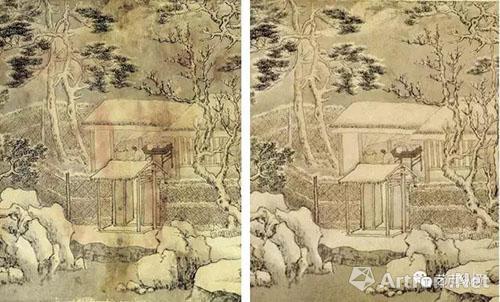 《匏庵雪咏图》 (局部) 修复前后对比图