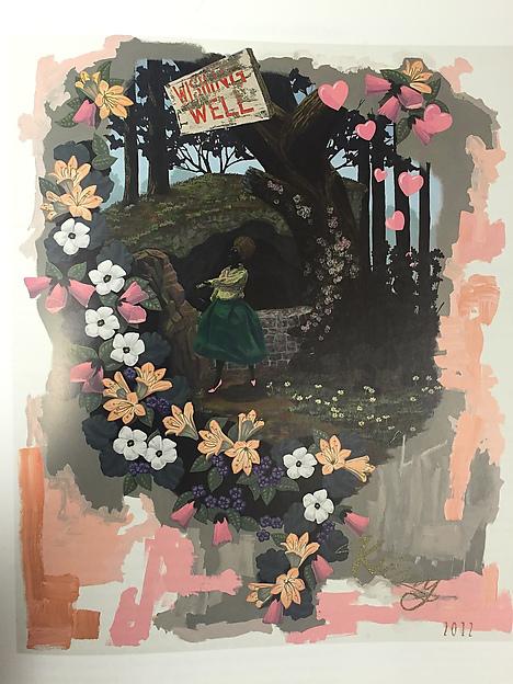 　　《小插图之许愿池Vignette （Wishing Well）》，PVC板上丙烯、亮片，2010年。图片来源：大都会布劳耶分馆官网