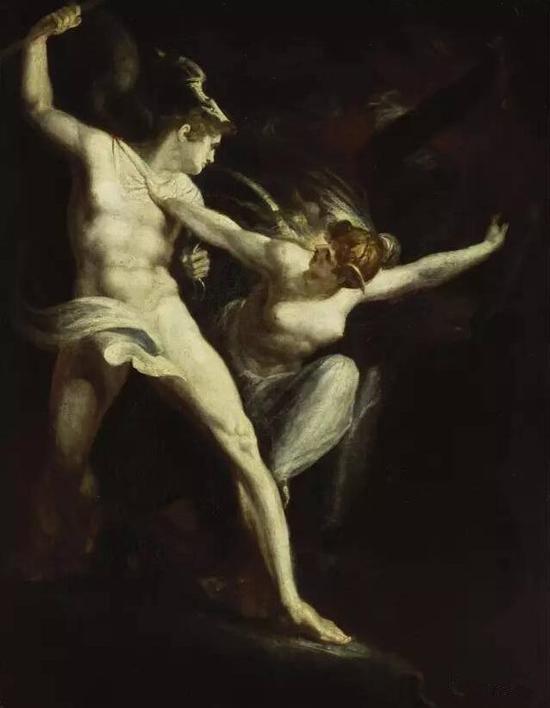 ▲约翰·海因里希·菲斯利《撒旦和死亡被罪恶女神分开》，1792-1802年