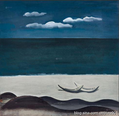 林风眠纸本油画《碧海白沙》64.5×66.5厘米，2014秋香港佳士得157.6万元人民币拍出