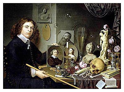 ‘Self-Portrait with Vanitas Symbols’， 1651 （oil on wood panel）