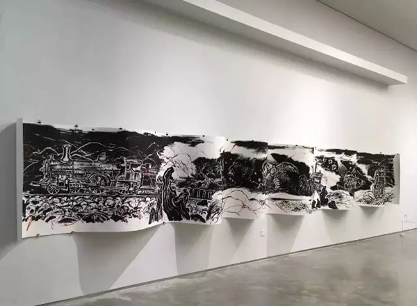 孙逊，《黑历史》，纸上丙烯，113 x 915 cm，2016