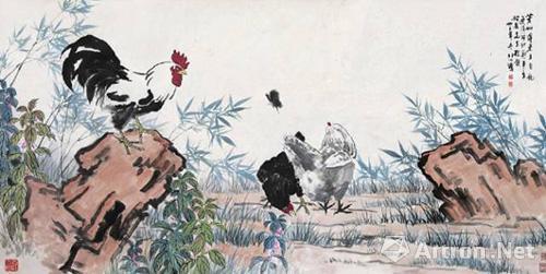 徐悲鸿 竹石三鸡 成交额:1350万元 拍卖时间:2012.1 拍卖公司:澳门龙禧