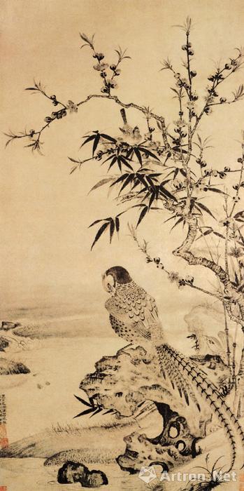 元 王渊《山桃锦鸡图》 纸本水墨 纵111.9厘米,横55.7厘米 北京故宫博物院藏